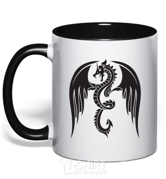 Mug with a colored handle Dragon Wings black фото