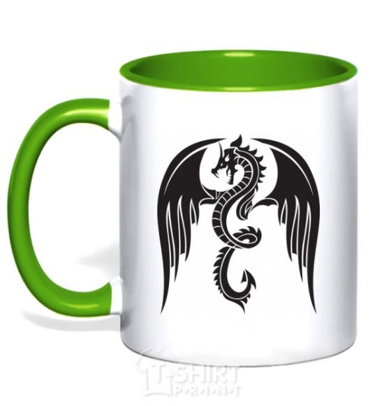 Mug with a colored handle Dragon Wings kelly-green фото