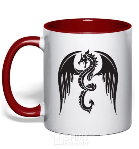 Mug with a colored handle Dragon Wings red фото