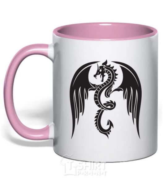 Mug with a colored handle Dragon Wings light-pink фото