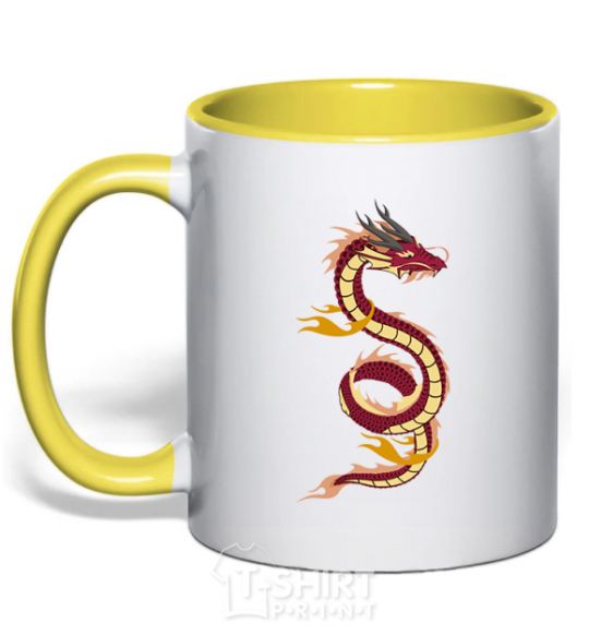 Mug with a colored handle Burgundy Dragon yellow фото