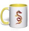 Mug with a colored handle Burgundy Dragon yellow фото