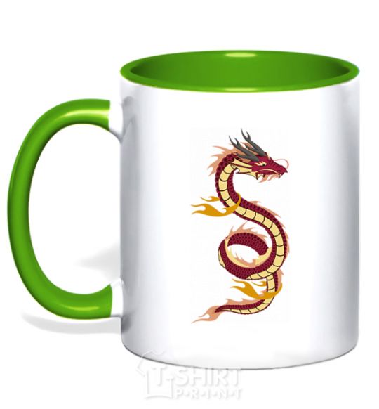 Mug with a colored handle Burgundy Dragon kelly-green фото