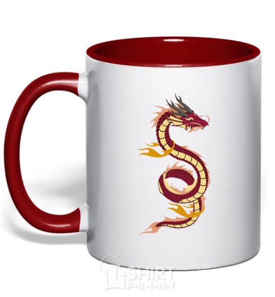 Mug with a colored handle Burgundy Dragon red фото