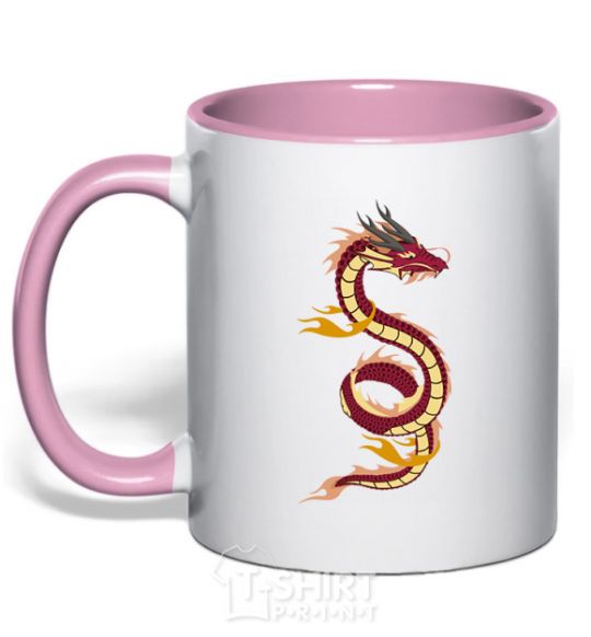 Mug with a colored handle Burgundy Dragon light-pink фото