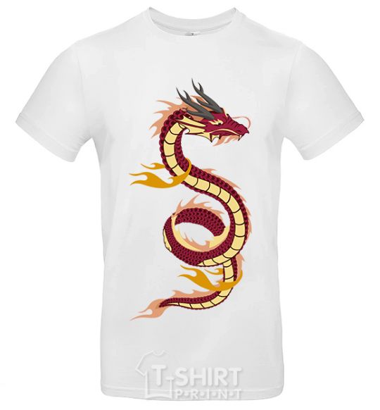 Men's T-Shirt Burgundy Dragon White фото