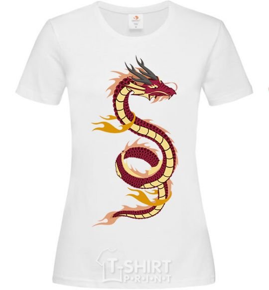 Women's T-shirt Burgundy Dragon White фото