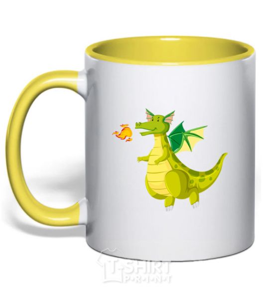 Mug with a colored handle Green Dragon yellow фото