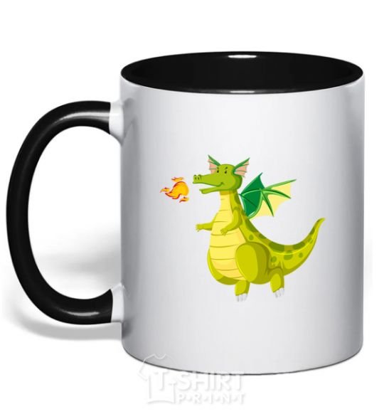 Mug with a colored handle Green Dragon black фото