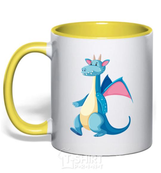 Mug with a colored handle Blue Dragon yellow фото