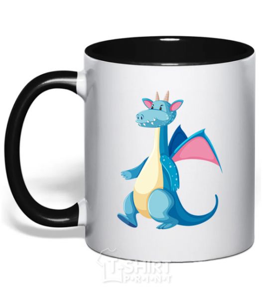 Mug with a colored handle Blue Dragon black фото