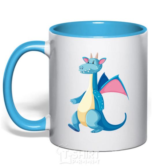Mug with a colored handle Blue Dragon sky-blue фото