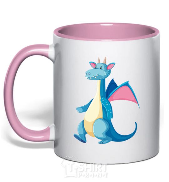 Mug with a colored handle Blue Dragon light-pink фото