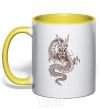 Mug with a colored handle Brown Dragon yellow фото