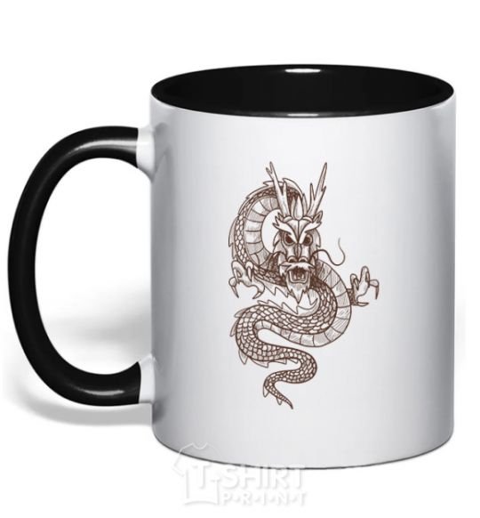 Mug with a colored handle Brown Dragon black фото