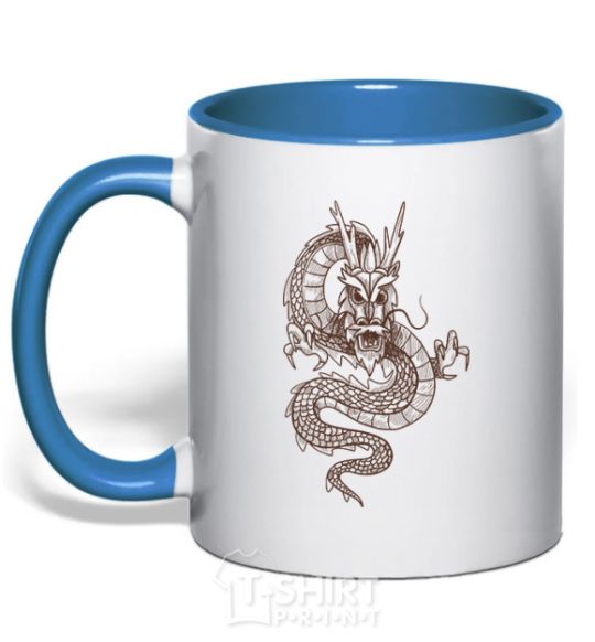 Mug with a colored handle Brown Dragon royal-blue фото