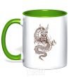 Mug with a colored handle Brown Dragon kelly-green фото