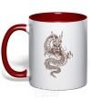 Mug with a colored handle Brown Dragon red фото