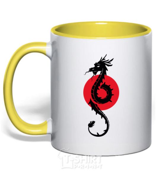 Mug with a colored handle A dragon in a red circle yellow фото