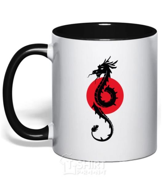 Mug with a colored handle A dragon in a red circle black фото