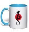 Mug with a colored handle A dragon in a red circle sky-blue фото