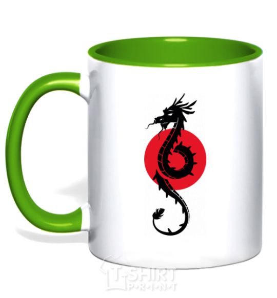 Mug with a colored handle A dragon in a red circle kelly-green фото