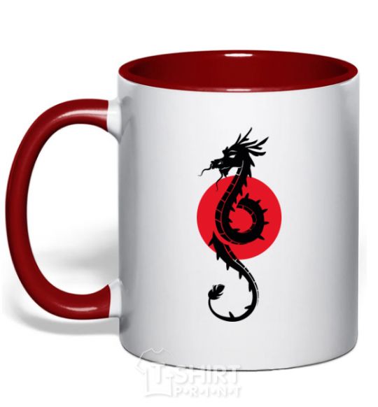 Mug with a colored handle A dragon in a red circle red фото