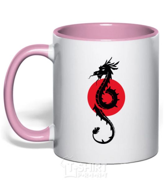 Mug with a colored handle A dragon in a red circle light-pink фото