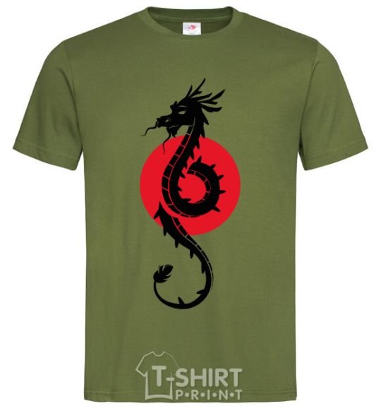 Мужская футболка Дракон в красном круге Оливковый фото