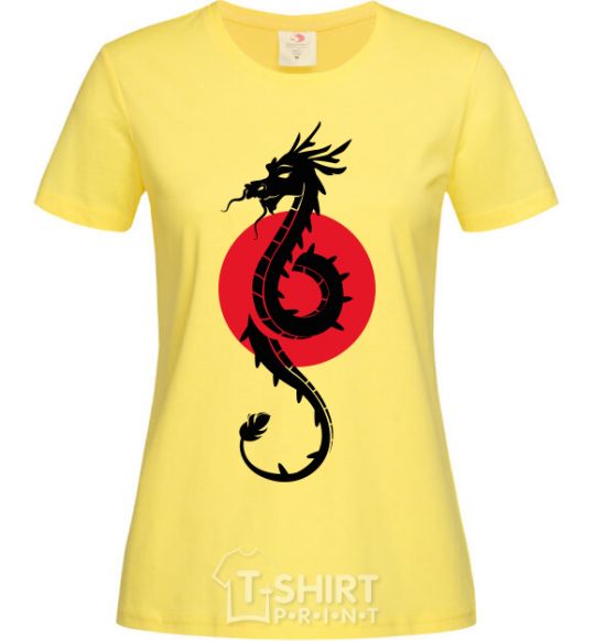 Women's T-shirt A dragon in a red circle cornsilk фото