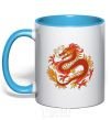 Mug with a colored handle Dragon flame sky-blue фото