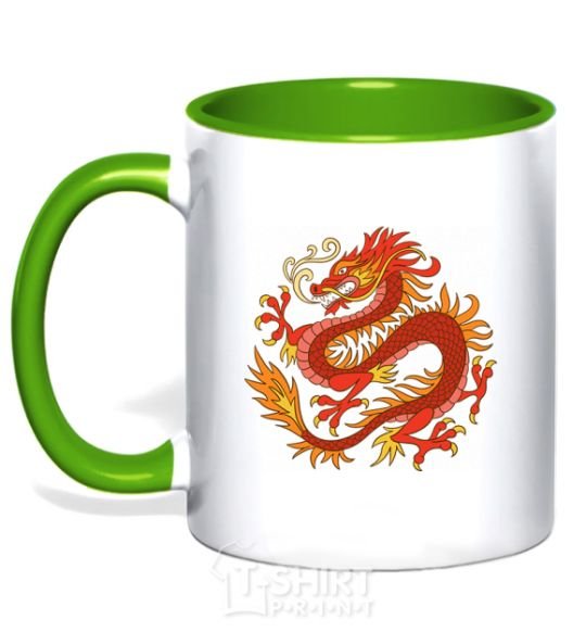 Mug with a colored handle Dragon flame kelly-green фото