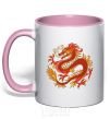 Mug with a colored handle Dragon flame light-pink фото