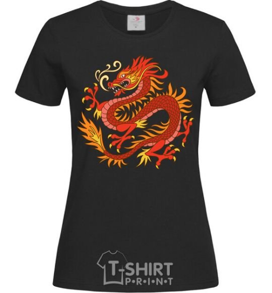Женская футболка Дракон пламя Черный фото