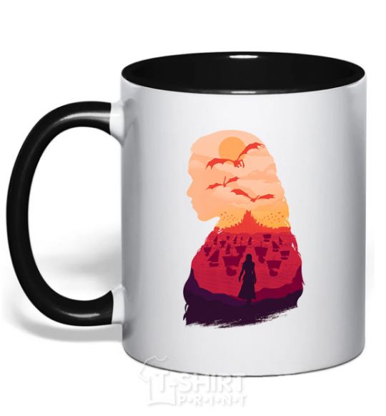 Mug with a colored handle Mother of dragons black фото