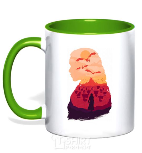 Mug with a colored handle Mother of dragons kelly-green фото