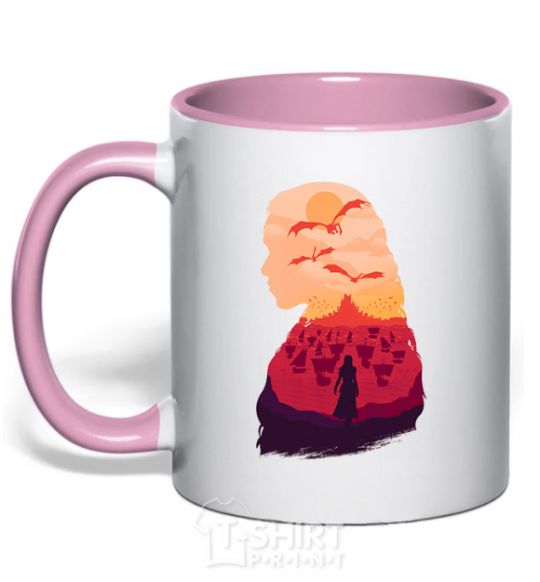 Mug with a colored handle Mother of dragons light-pink фото