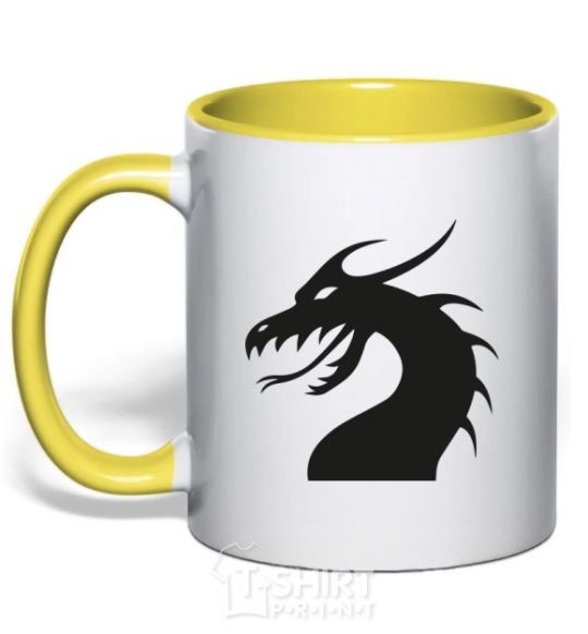 Mug with a colored handle Dragon face yellow фото