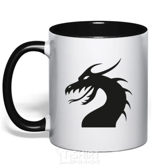 Mug with a colored handle Dragon face black фото