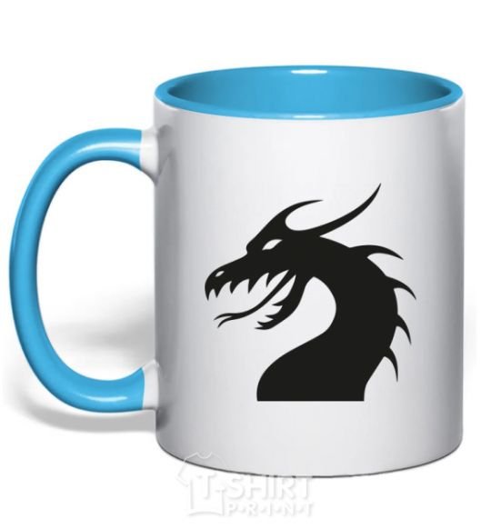 Mug with a colored handle Dragon face sky-blue фото