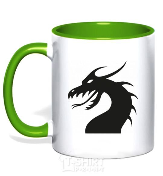 Mug with a colored handle Dragon face kelly-green фото