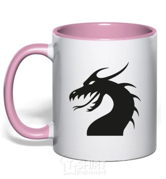 Mug with a colored handle Dragon face light-pink фото