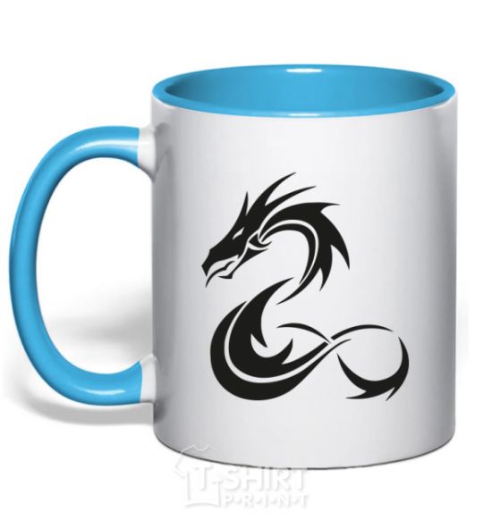 Mug with a colored handle Dragon shapes sky-blue фото