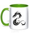 Mug with a colored handle Dragon shapes kelly-green фото
