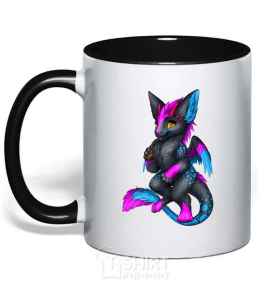 Mug with a colored handle Dragon girl black фото