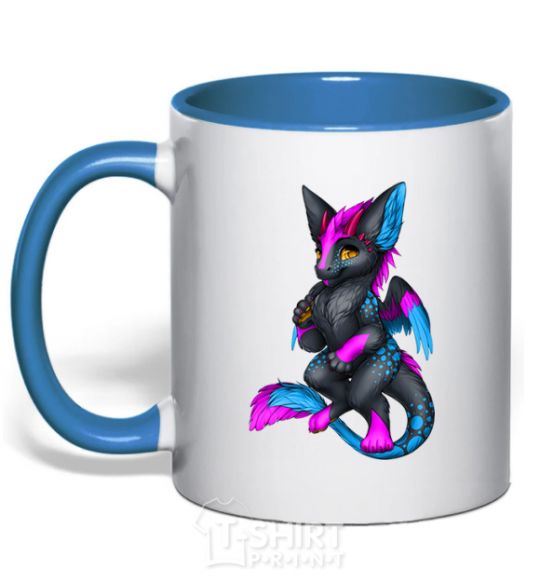 Mug with a colored handle Dragon girl royal-blue фото
