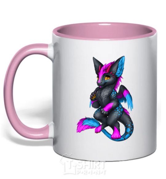 Mug with a colored handle Dragon girl light-pink фото