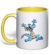 Mug with a colored handle Happy dragon yellow фото