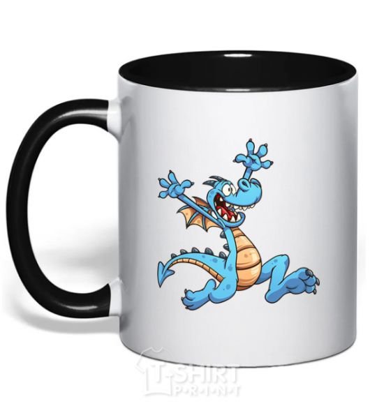 Mug with a colored handle Happy dragon black фото