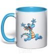 Mug with a colored handle Happy dragon sky-blue фото